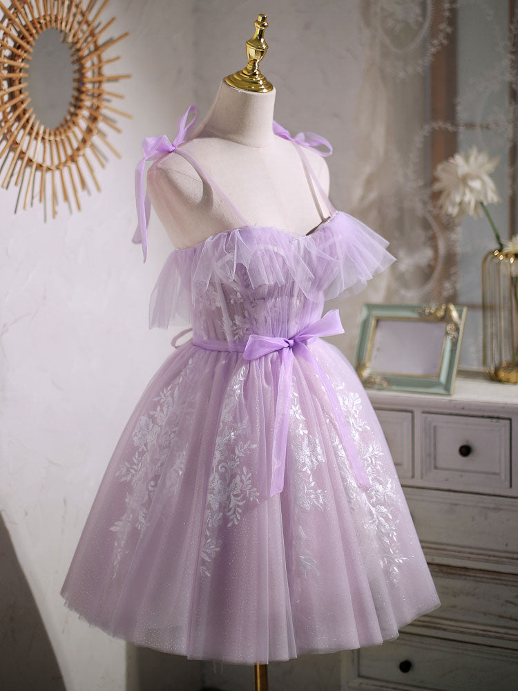 Sweet Purple A-line Short Party Dress Homecoming Dress with Ribbon, Purple / 4 Sweet Purple A-line Short Party Dress Homecoming Dress with Ribbon, Purple / 4