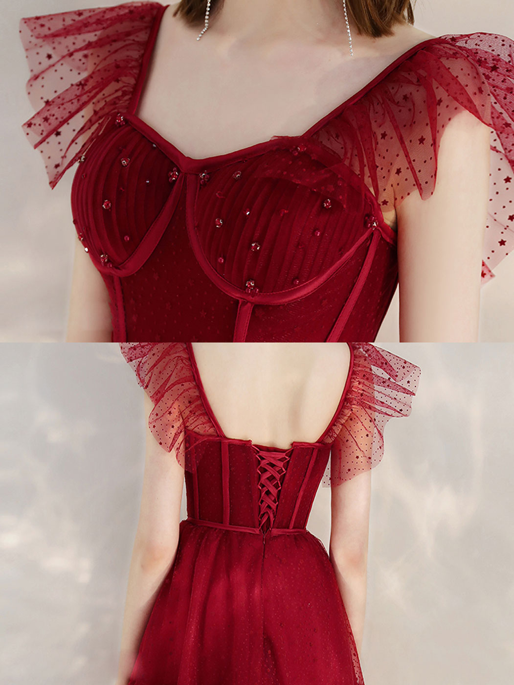 Burgundy Tulle Short Prom Dress, Burgundy Homecoming Dress