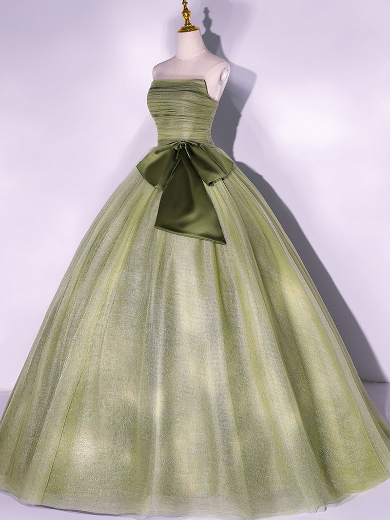 Green Strapless Tulle Long Formal Dress, A-Line Evening Party Dress US 2 / Green Green Strapless Tulle Long Formal Dress, A-Line Evening Party Dress US 2 / Green