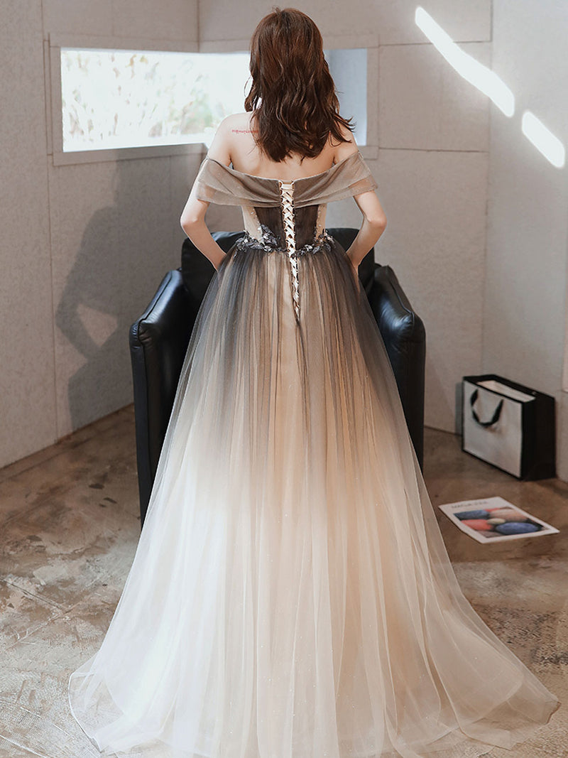 A Line Brown Long Prom Dresses, Off Shoulder Brown Formal Graduation Dresses US 10 / Brown A Line Brown Long Prom Dresses, Off Shoulder Brown Formal Graduation Dresses US 10 / Brown