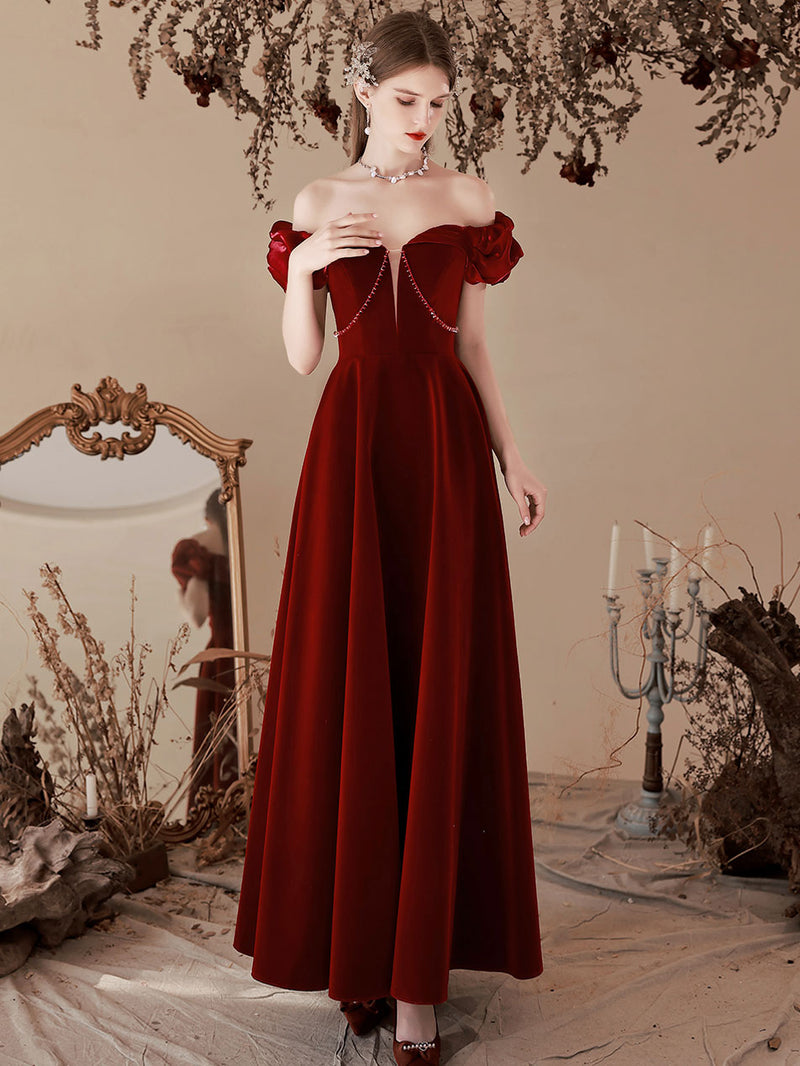 Formal Dress Off Shoulder Velvet Gown A-Line Off Shoulder Velvet
