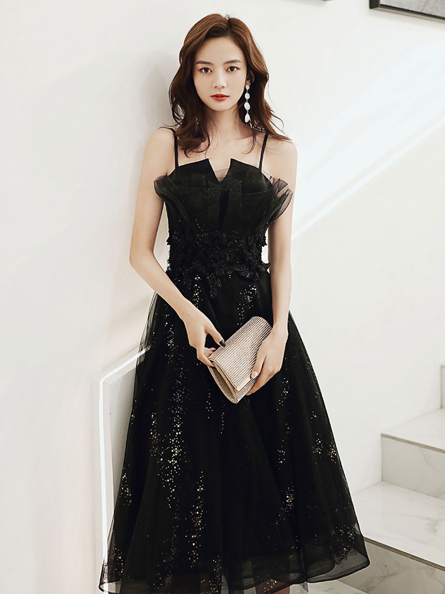 Black tulle short prom dress, black short formal puffy homecoming dresses
