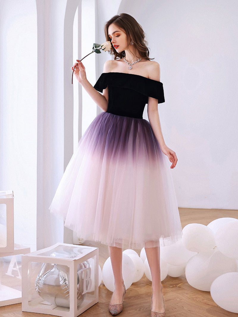 Lovely Ombre Tulle Short Prom Dress, A-Line Off the Shoulder Party Dress US 2 / Custom Color Lovely Ombre Tulle Short Prom Dress, A-Line Off the Shoulder Party Dress US 2 / Custom Color
