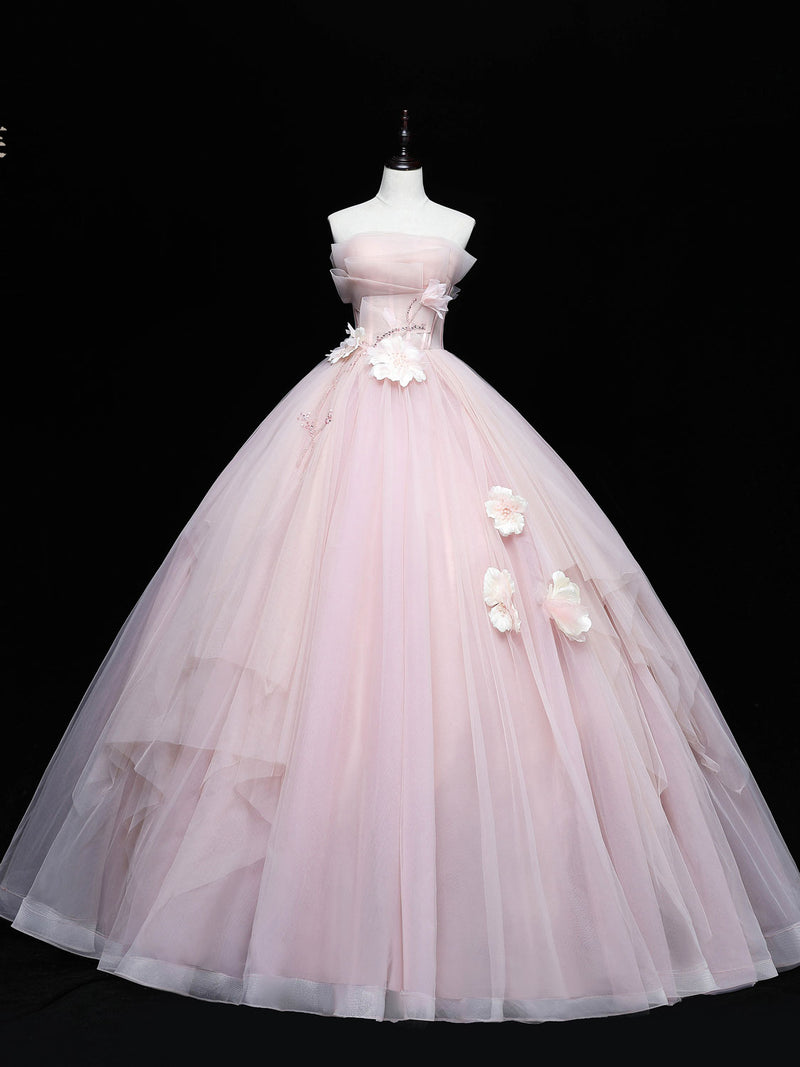 sweet 16 dresses pink Lovely Pink Tull Applique Ball Gown Formal Dress, Pink Sweet 16 Dress US 8 / Pink