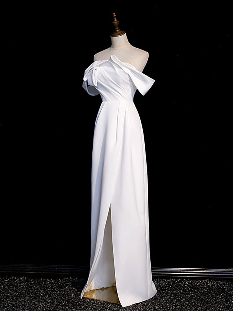 white formal dress for women Simple White Off Shoulder Satin Long Prom Dress, White Long Formal Dress US 16 / Custom Color