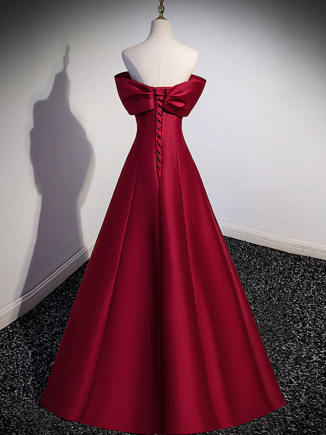 A-Line Burgundy Off Shoulder Long Prom Dress