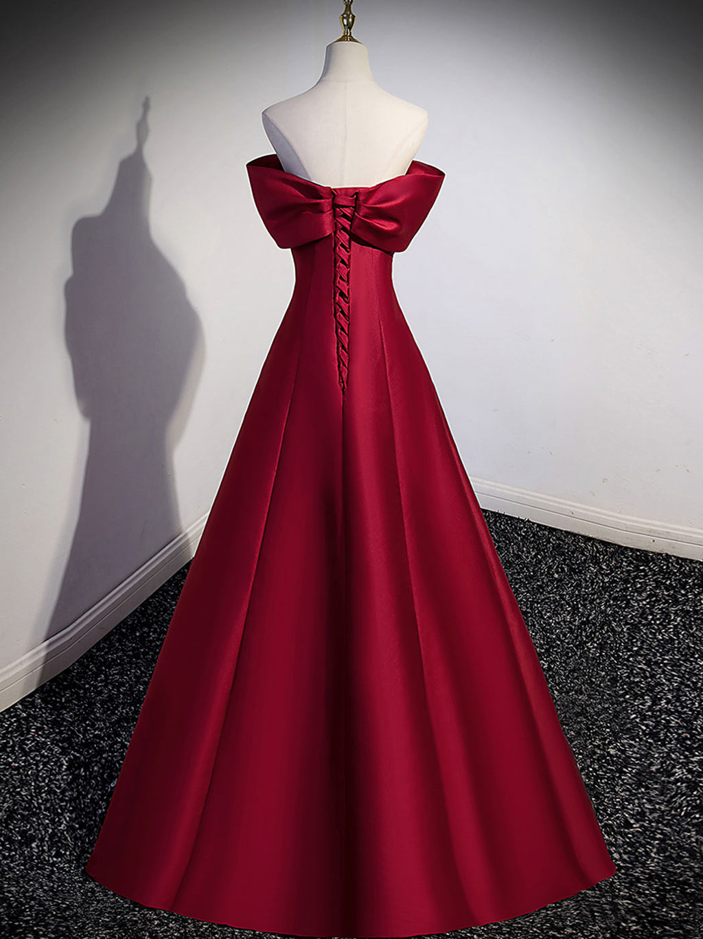 A-Line Burgundy Off Shoulder Long Prom Dress, Burgundy Evening Dress