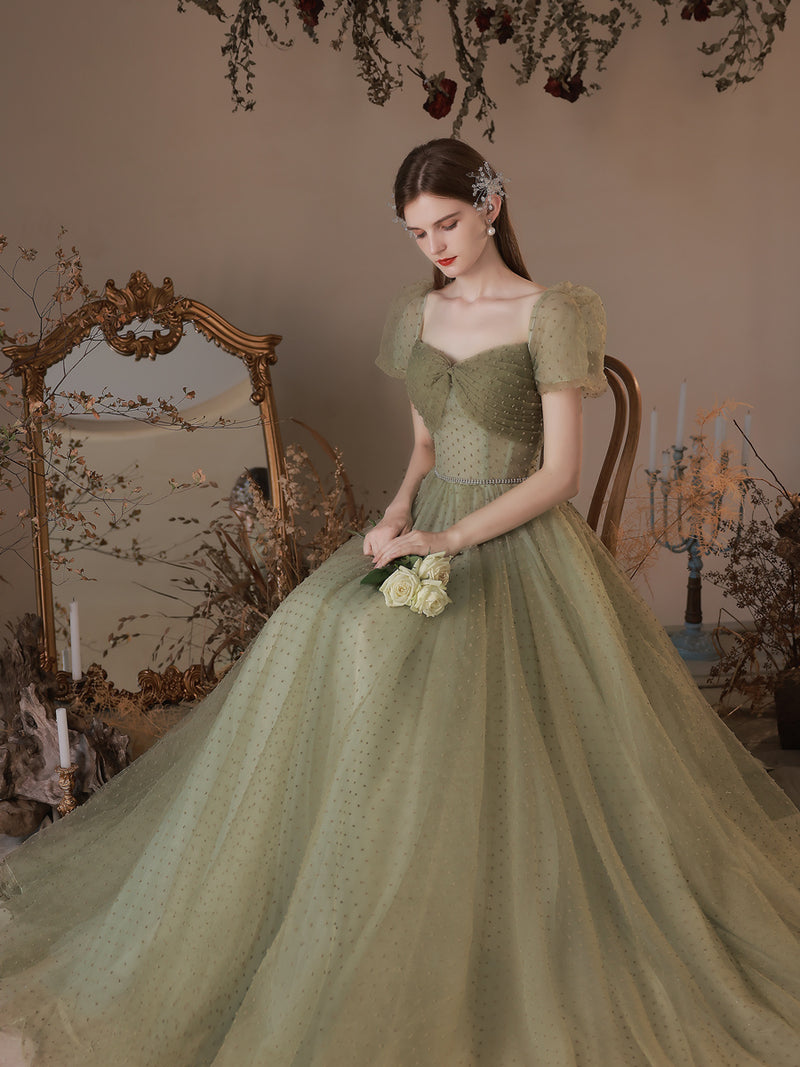 A-Line Green Tulle Long Prom Dresses, Green Tulle Formal Evening Dress US 16 / Custom Color A-Line Green Tulle Long Prom Dresses, Green Tulle Formal Evening Dress US 16 / Custom Color