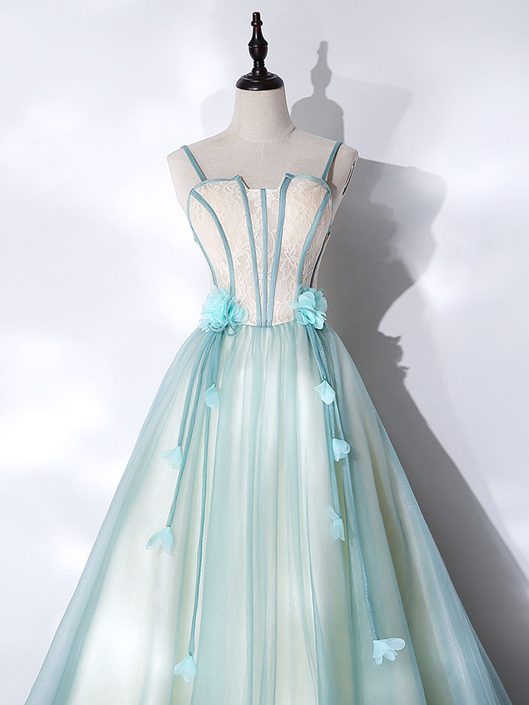Green Graduation Dress with Sweep Train