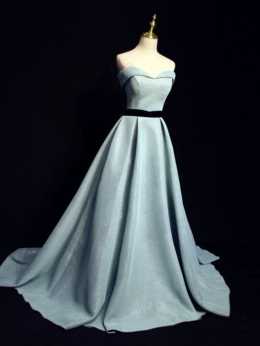 Light Blue A line Long Prom Dress, Blue Formal Evening Dresses