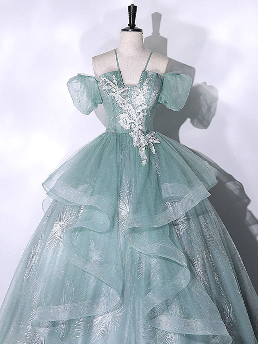 Green Lace Long Sweet 16 Dress