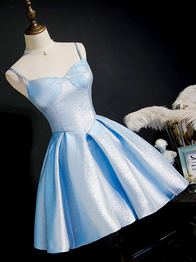 Simple Sweetheart Neck Satin Short Blue Prom Dresses, Puffy Blue Homecoming Dresses Custom Size / Blue Simple Sweetheart Neck Satin Short Blue Prom Dresses, Puffy Blue Homecoming Dresses Custom Size / Blue