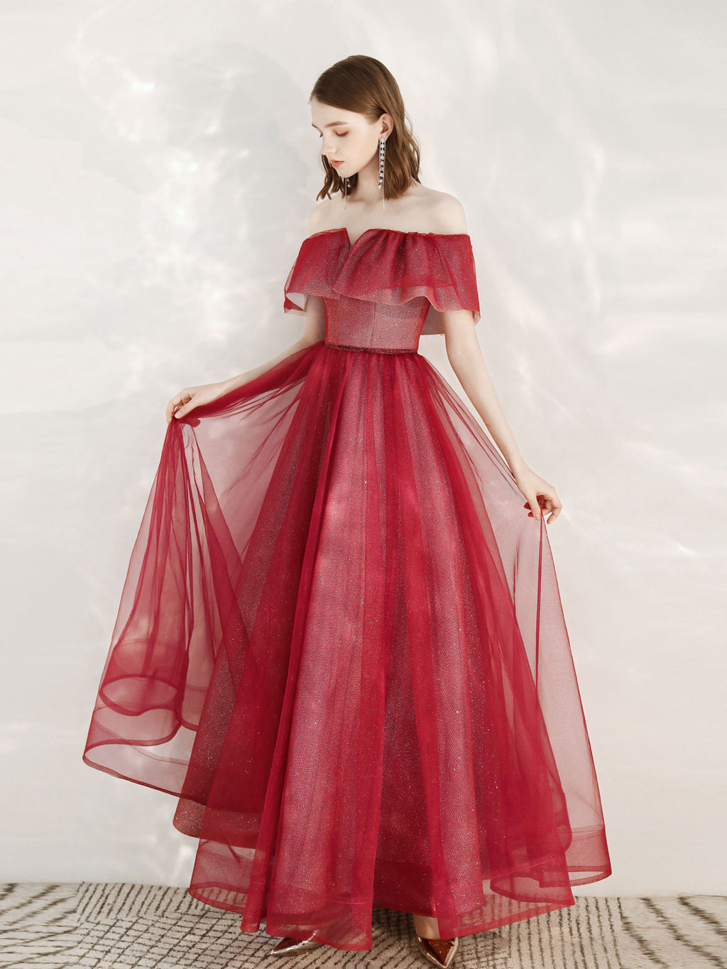 A-Line Burgundy Long Prom Dress, Burgundy Formal Evening Dress