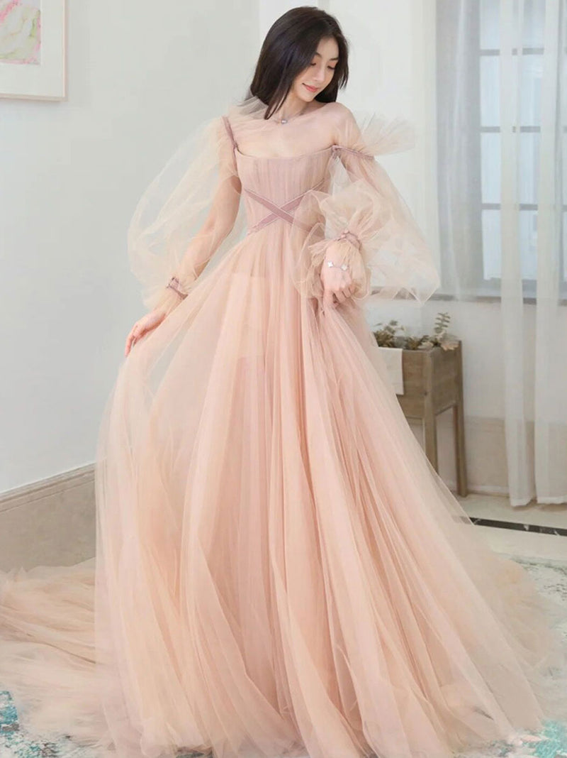 Dance Dresses Tight 8th Grade Pink Graduation Dress Champagne Aline Tulle Long Prom Dresses, Long Formal Dance Dresses Tight 8th Grade Pink Graduation Dress Champagne Aline Tulle Long Prom Dresses, Long Formal