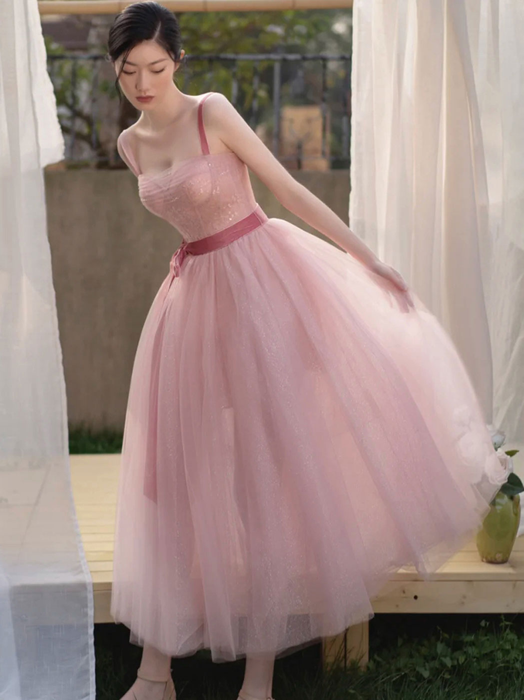 Pink Aline Tulle Short Prom Dress Pink Homecoming Dress