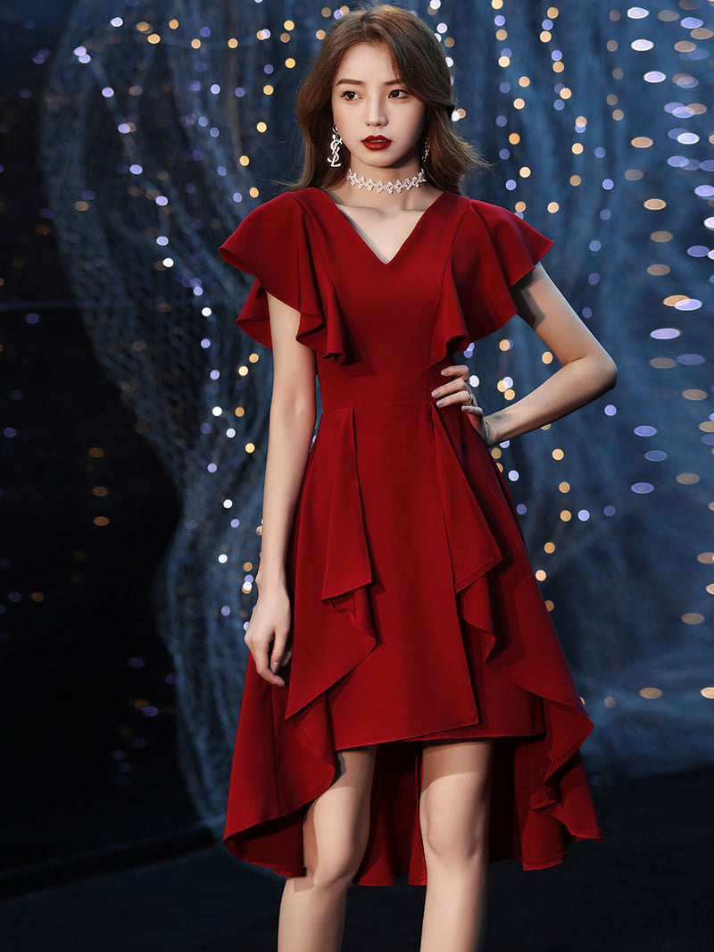 Simple V Neck Burgundy Short Prom Dresses, Burgundy Homecoming Dresses Simple V Neck Burgundy Short Prom Dresses, Burgundy Homecoming Dresses
