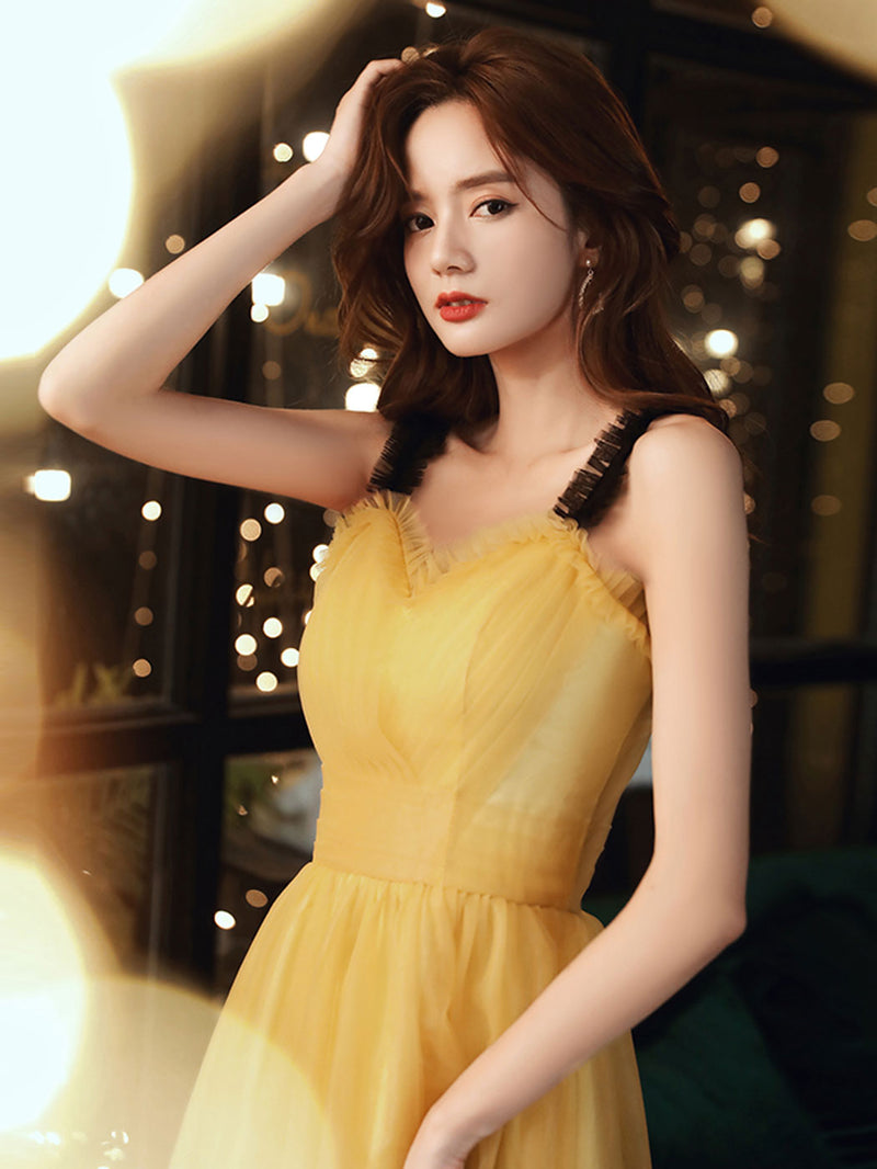 Simple Yellow Sweetheart Neck Tea Length Prom Dress, Yellow Formal Dress US 16 / Custom Color Simple Yellow Sweetheart Neck Tea Length Prom Dress, Yellow Formal Dress US 16 / Custom Color