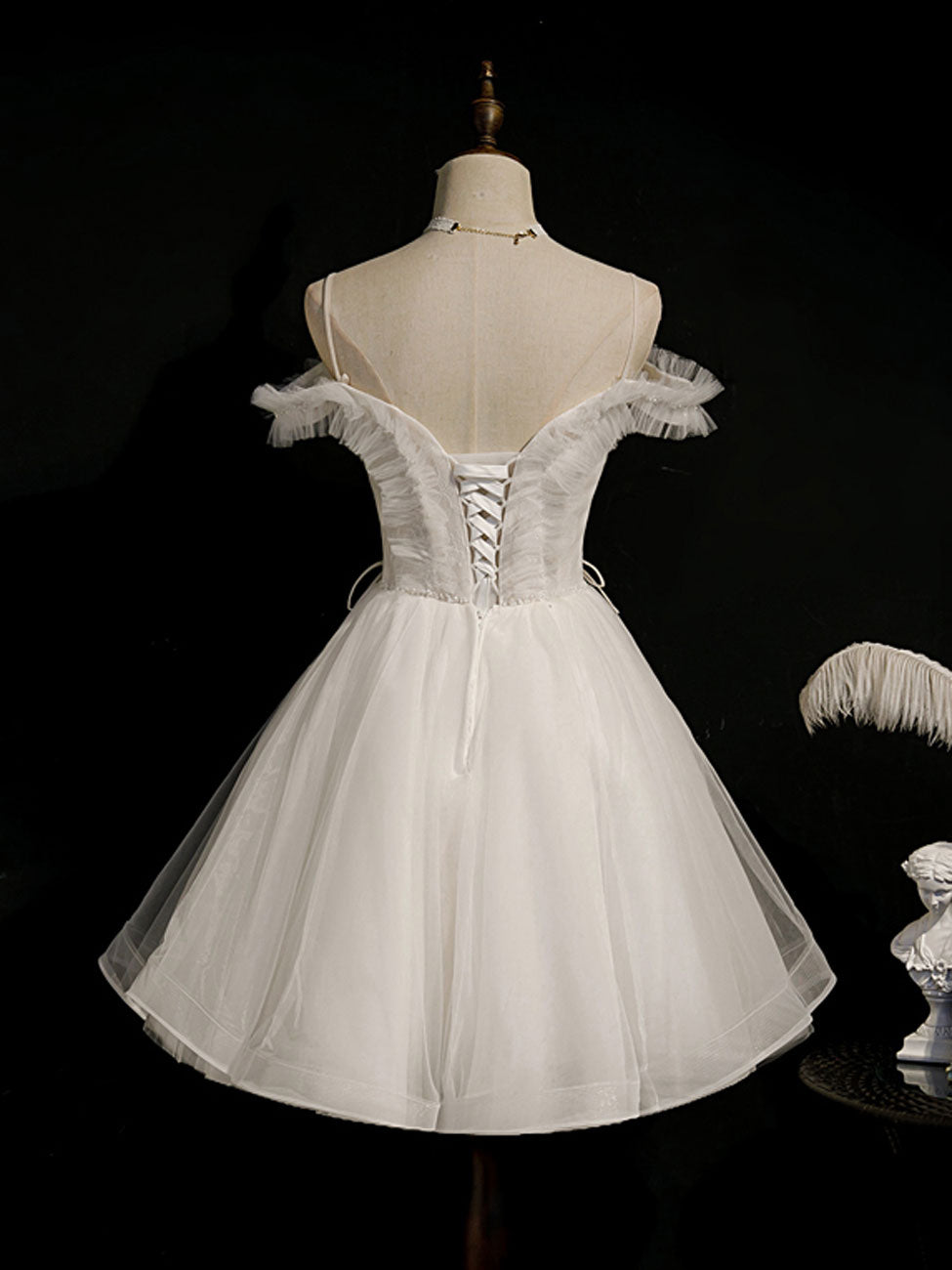 White Short Prom Dresses, Off Shoulder White Puffy Homecoming Dresses