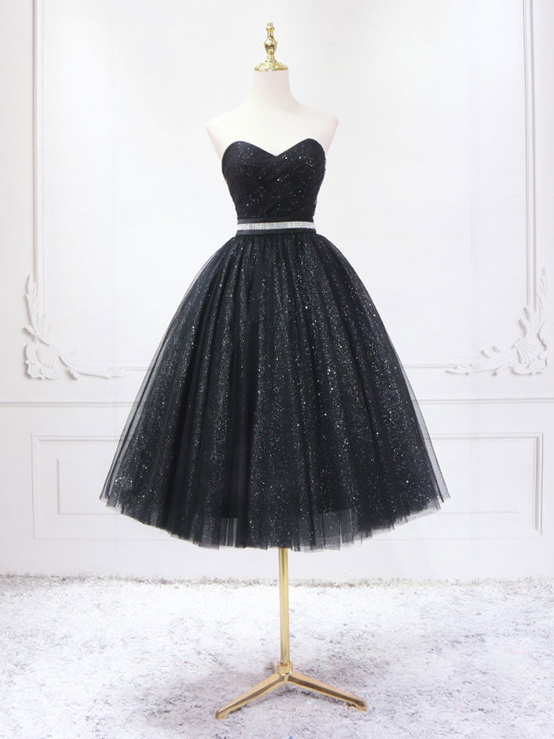 A-Line Sweetheart Neck Black Short Prom Dress, Black Formal Evening Dresses US 12 / Black A-Line Sweetheart Neck Black Short Prom Dress, Black Formal Evening Dresses US 12 / Black