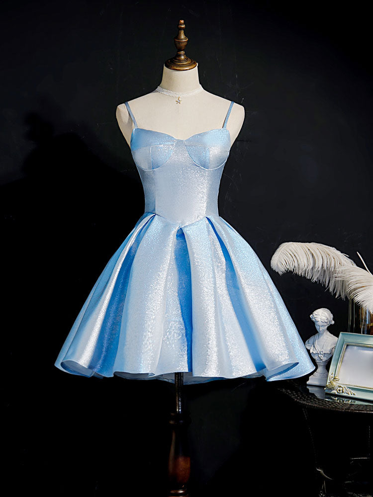 Simple Sweetheart Neck Satin Short Blue Prom Dresses, Puffy Blue Homec shopluu Simple Sweetheart Neck Satin Short Blue Prom Dresses, Puffy Blue Homec shopluu