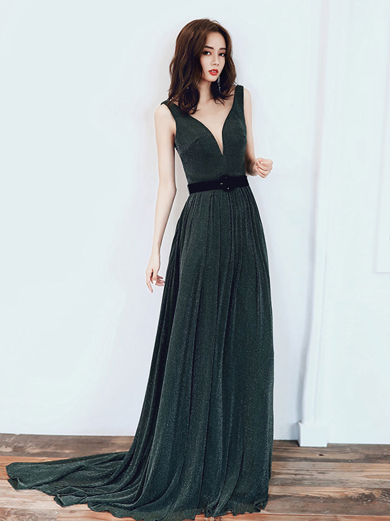 Simple Green V Neck Long Prom Dresses, Green Evening Dresses US 6 / Custom Color Simple Green V Neck Long Prom Dresses, Green Evening Dresses US 6 / Custom Color