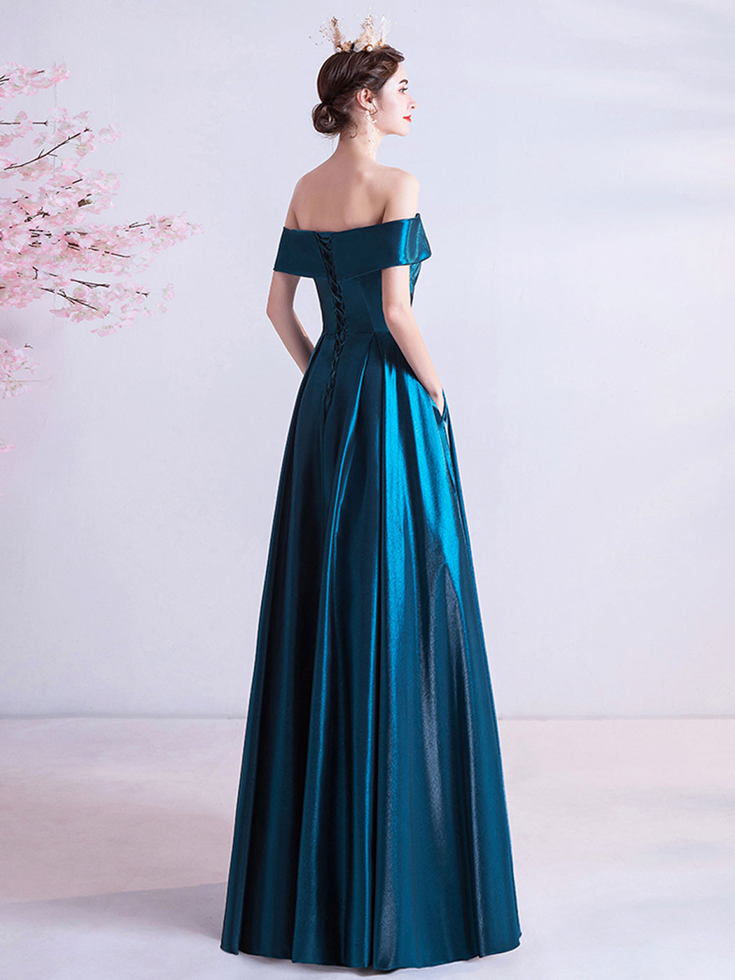 Blue Satin Long Dress