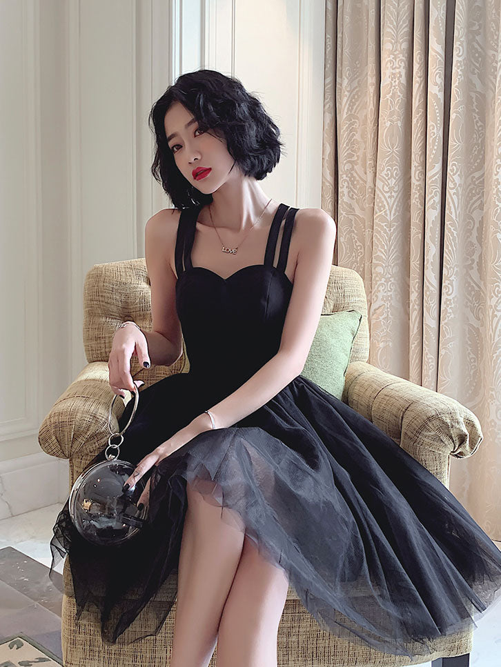 Black Backless Tulle Short Prom Dress, Black Homecoming Dresses US 6 / Black Black Backless Tulle Short Prom Dress, Black Homecoming Dresses US 6 / Black