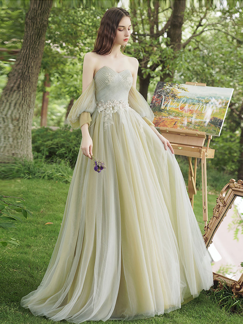 A-Line Green Tulle Lace Long Prom Dress, Green Lace Formal Dress – shopluu