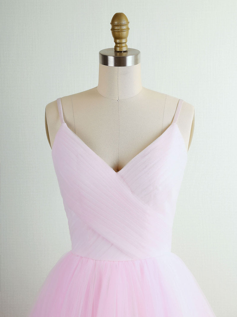 Pink Tulle Long Prom Dress, Pink Tulle Formal Graduation Dress