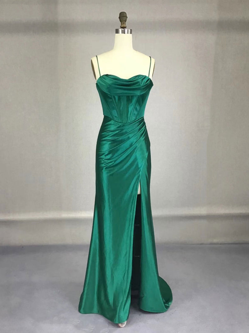 Green Satin Long Prom Dresses, Green Mermaid Long Formal Dresses shopluu Green Satin Long Prom Dresses, Green Mermaid Long Formal Dresses shopluu