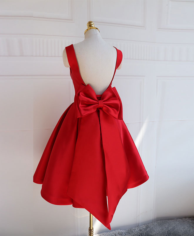 Cute A Line Satin Short Prom Dress With Bow,Evening Dress US 4 / Burgundy Cute A Line Satin Short Prom Dress With Bow,Evening Dress US 4 / Burgundy