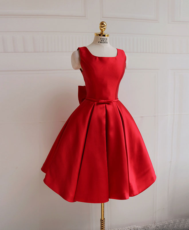 Cute A Line Satin Short Prom Dress With Bow,Evening Dress US 4 / Burgundy Cute A Line Satin Short Prom Dress With Bow,Evening Dress US 4 / Burgundy