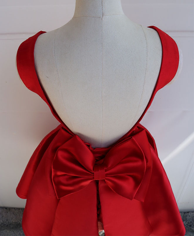 Cute A Line Satin Short Prom Dress With Bow,Evening Dress US 4 / Burgundy Cute A Line Satin Short Prom Dress With Bow,Evening Dress US 4 / Burgundy