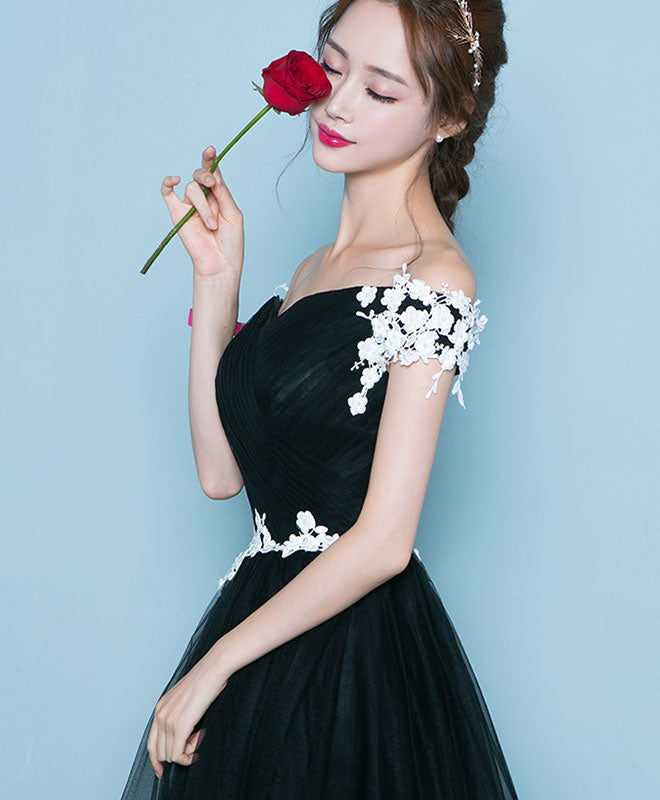 Cute Black Long Prom Dress, Lace Evening Dress – shopluu