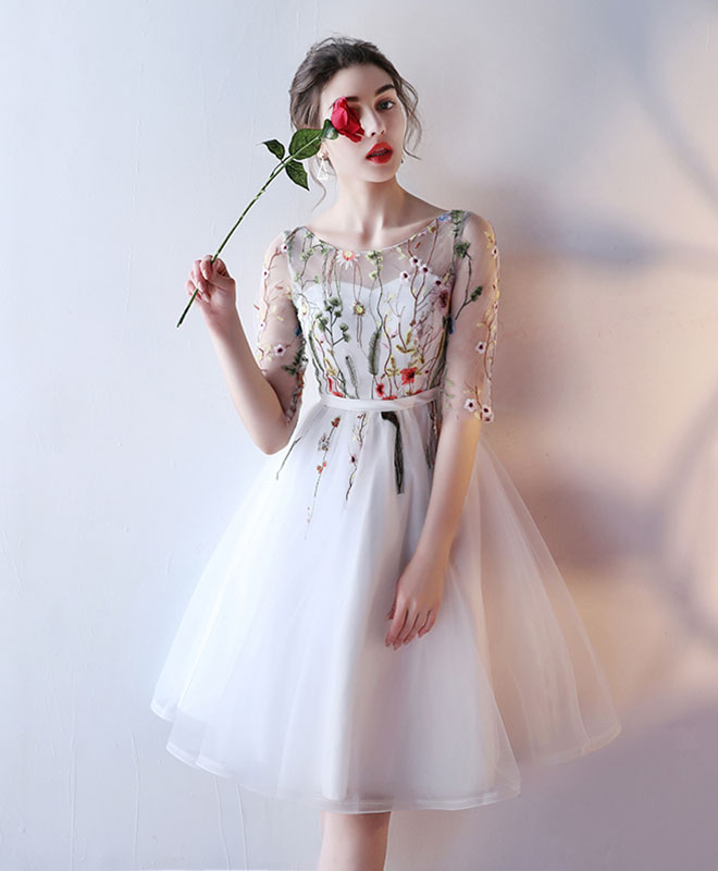 Cute white tulle short prom dress white homecoming dress