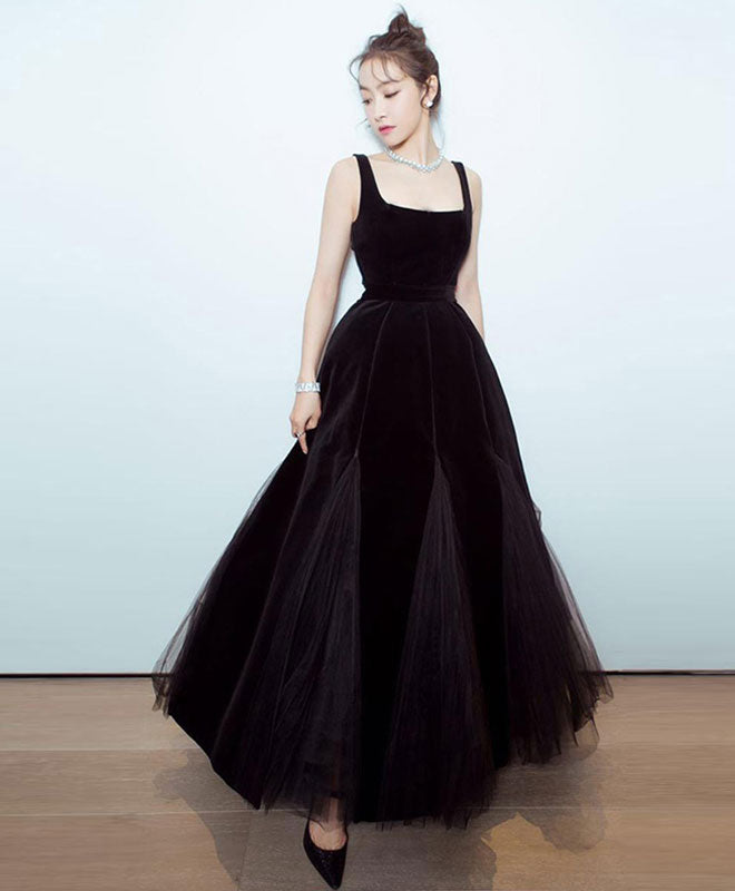 Black Velvet Tulle Tea Length Prom Dress, Black Evening Dress US 4 / Black Black Velvet Tulle Tea Length Prom Dress, Black Evening Dress US 4 / Black