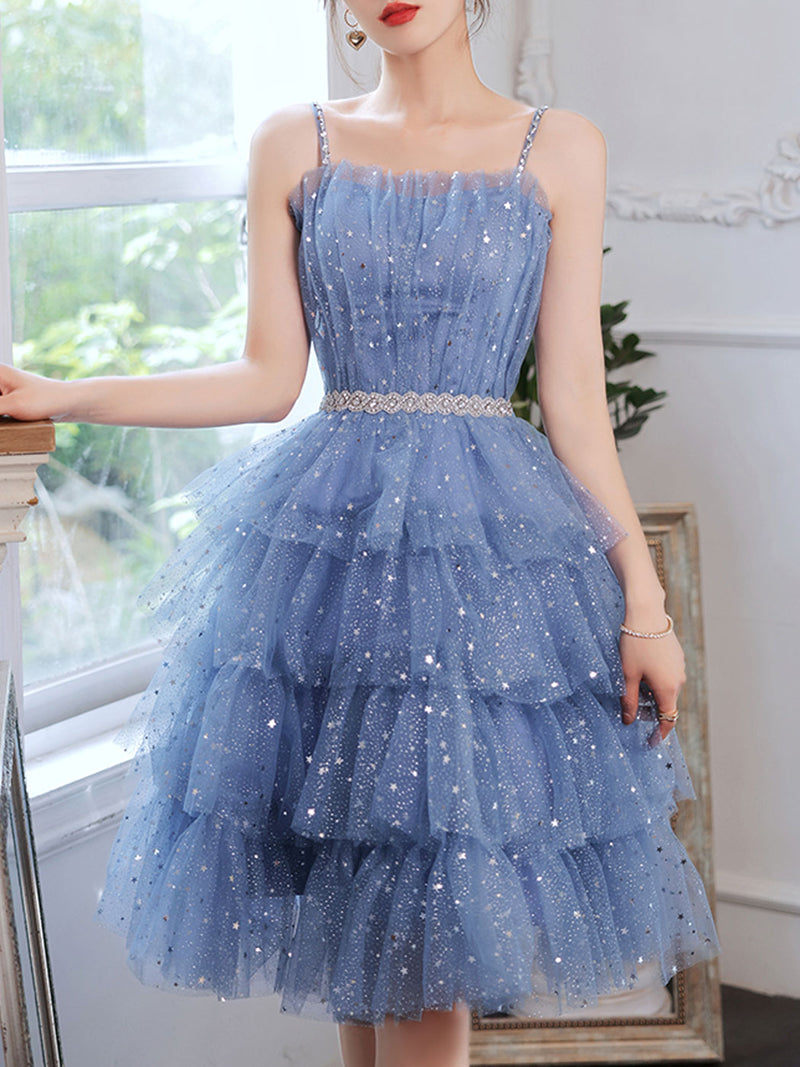 Blue Tulle Short Prom Dresses, A-Line Homecoming Party Dresses US 12 / Blue Blue Tulle Short Prom Dresses, A-Line Homecoming Party Dresses US 12 / Blue