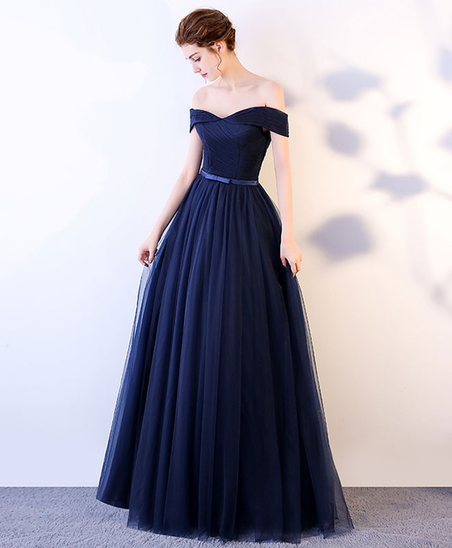 Dark Blue Long Prom Dress, Blue Tulle Bridesmaid Dresses – shopluu