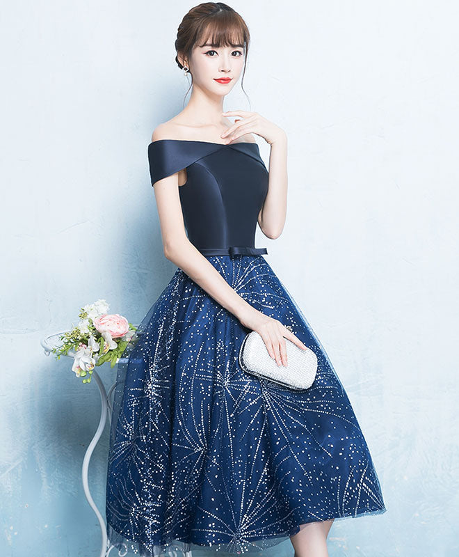 Blue A Line Off Shoulder Short Prom Dress, Homecoming Dress US 16 / Blue Blue A Line Off Shoulder Short Prom Dress, Homecoming Dress US 16 / Blue