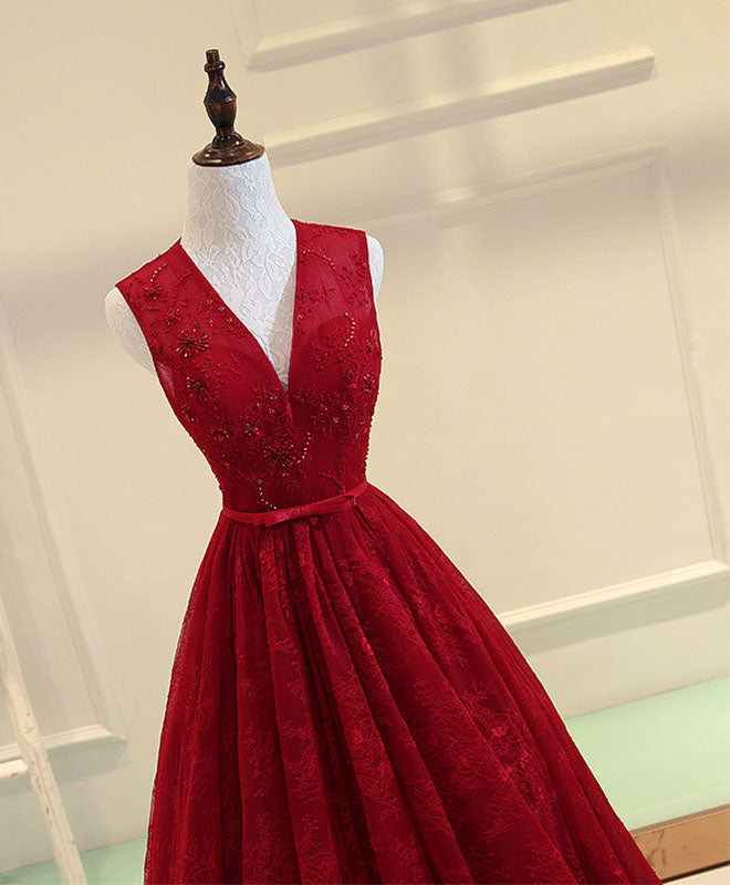 Pinterest Knee Length Dresses Burgundy V Neck Lace Long Prom Dress