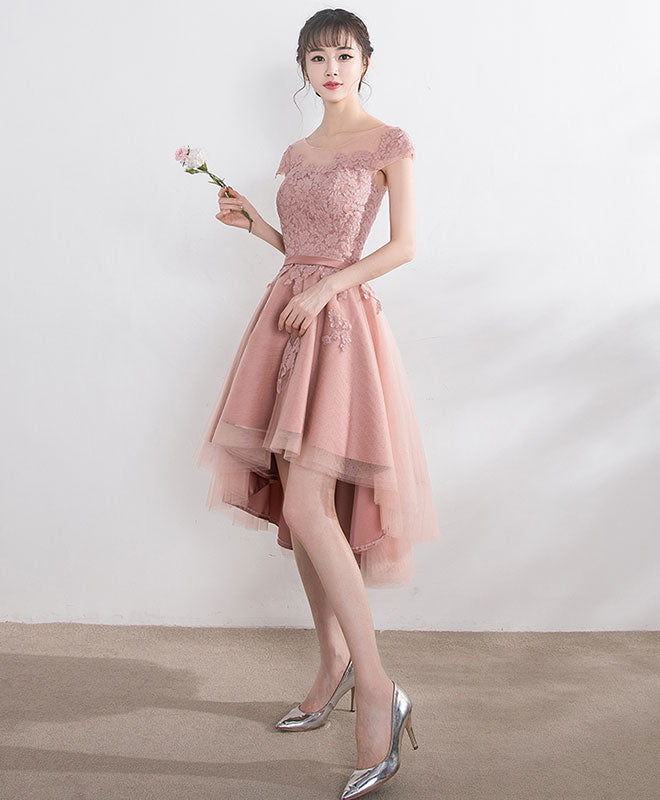 Cut Lace Tulle Short Prom Dress, High Low Evening Dress