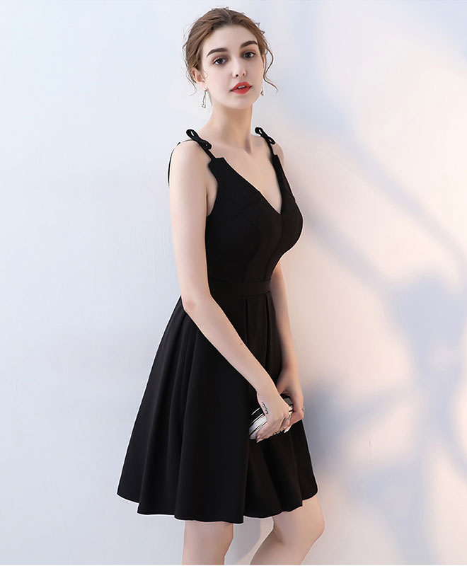 Simple Black V Neck Short Prom Dress, Homecoming Dress