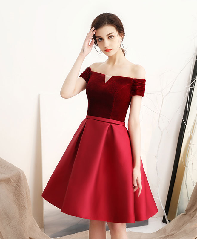 Burgundy Satin Short Prom Dress, Homecoming Dress