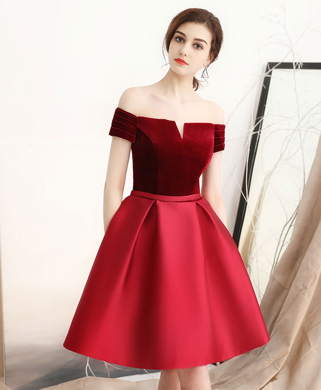Burgundy Satin Short Prom Dress, Homecoming Dress