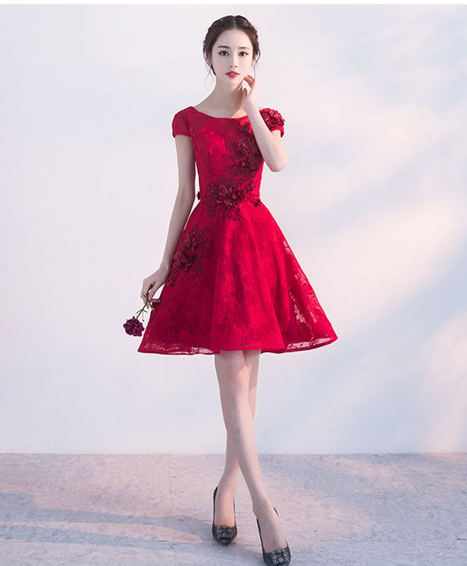 Champagne A-Line Tulle Lace Short Prom Dresses, Champagne Homecoming Dresses