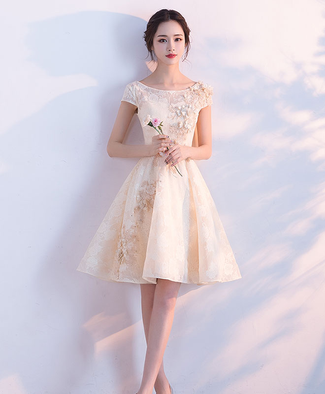 Champagne A-Line Tulle Lace Short Prom Dresses, Champagne Homecoming Dresses US 6 / Burgundy Champagne A-Line Tulle Lace Short Prom Dresses, Champagne Homecoming Dresses US 6 / Burgundy
