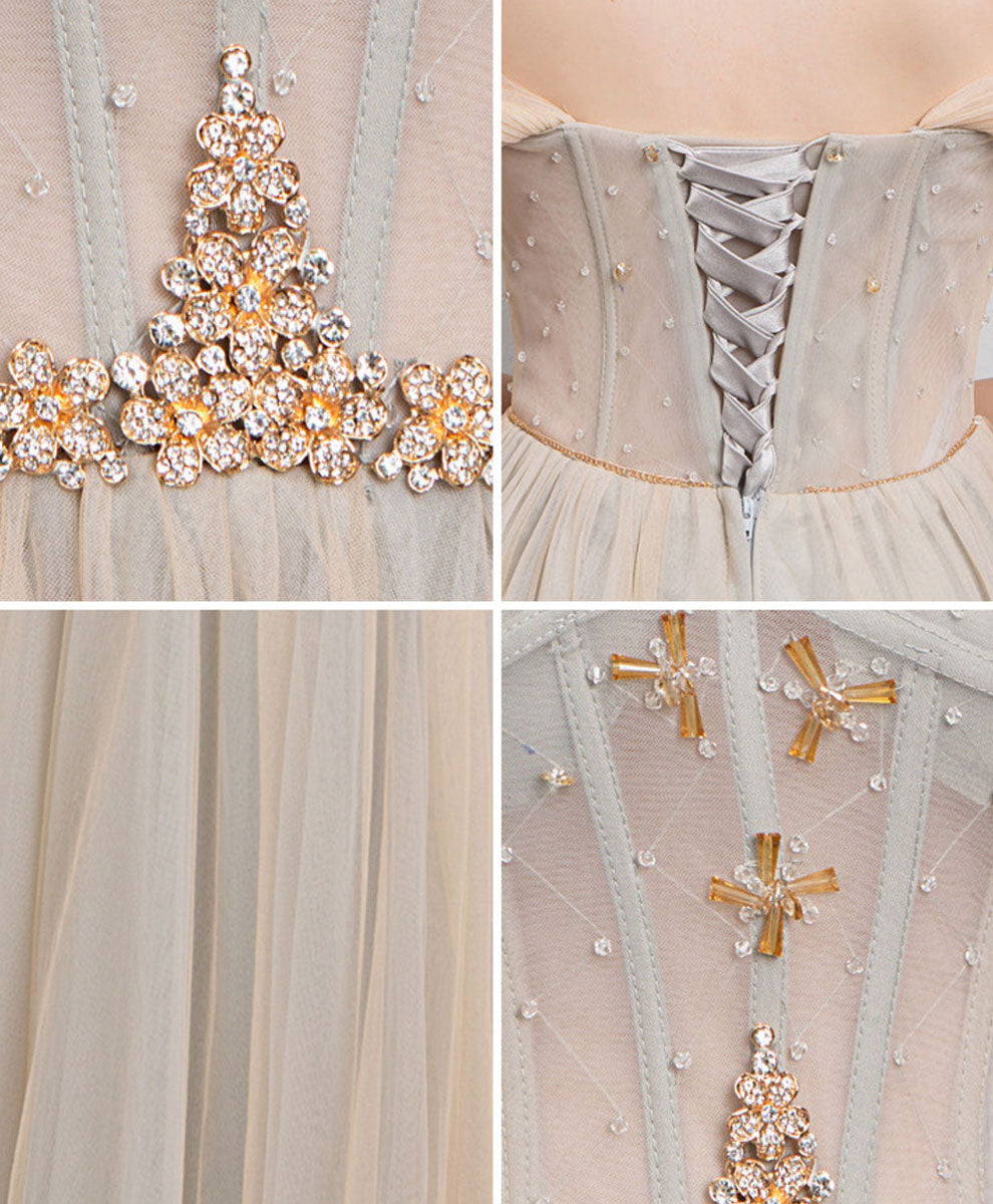 Champagne Tulle Long Prom Dress, Champagne Tulle Evening Dress