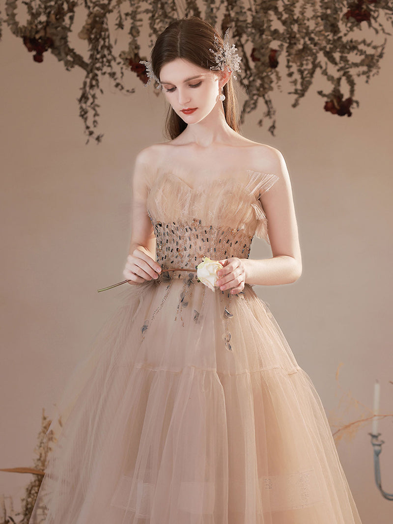 A Line Champagne Long Prom Dresses, Champagne Formal Graduation Dress shopluu A Line Champagne Long Prom Dresses, Champagne Formal Graduation Dress shopluu