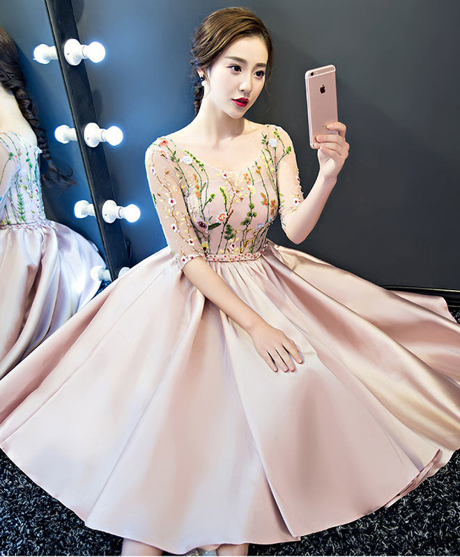 Cute A Line Black Short Prom Dress, Pink Evening Dress