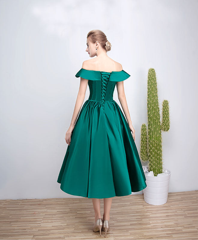Simple Off Shoulder Green Satin Short Prom Dresses, Off The Shoulder Green Homecoming Dresses, US 12 / Custom Color / No Rush Simple Off Shoulder Green Satin Short Prom Dresses, Off The Shoulder Green Homecoming Dresses, US 12 / Custom Color / No Rush